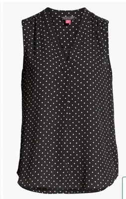 Vince Camuto Women s V-Neck Sleeveless Polka Dot Blouse Black/White XXL