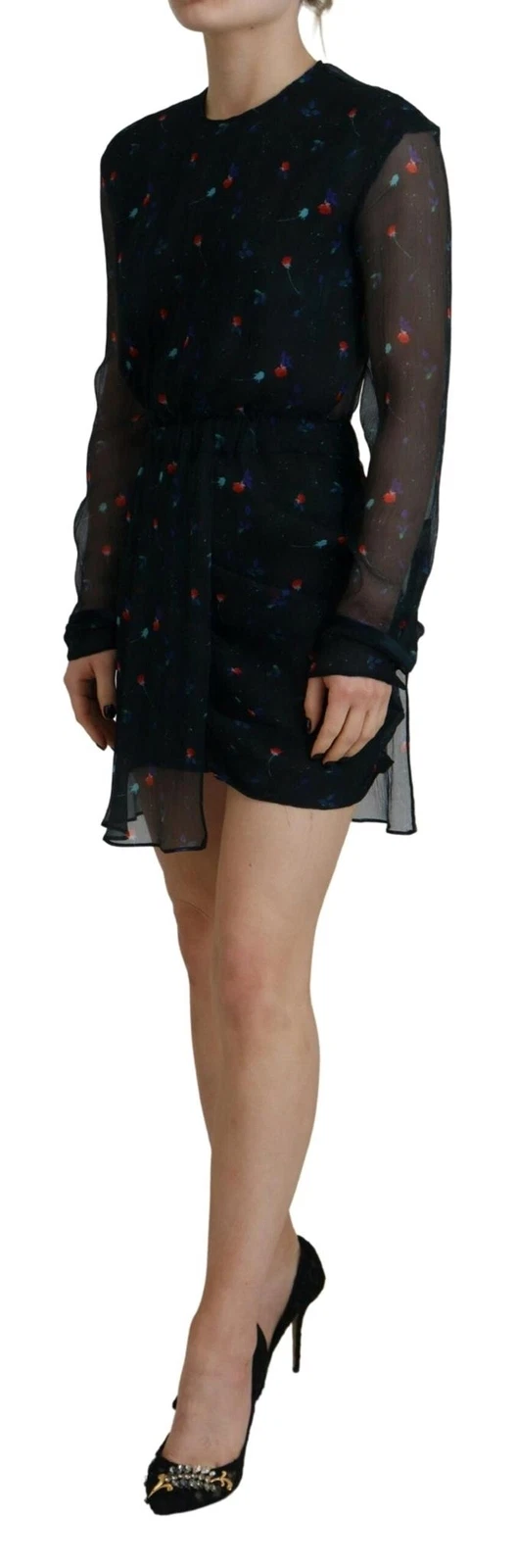 DSQUARED2 Abito Donna Nero 100% Seta Manica Lunga Bodycon Fodera A IT 38 XS