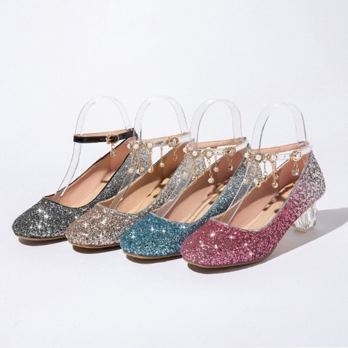 Scarpe da ballo donna ragazza fata strass nappe tacco 4,5 cm perle lucide sexy - Foto 1 di 28
