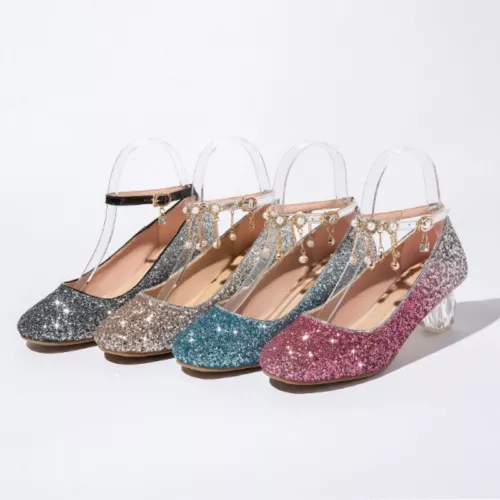 Ladies 4.5cm Heel Rhinestones Tassel Dance Shoes Beads Glitter Show Host Shoes