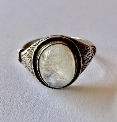Bague Ancienne Sertie D’une Labradorite Argent Massif Vintage Taille 54,5 FR - Photo 1/4