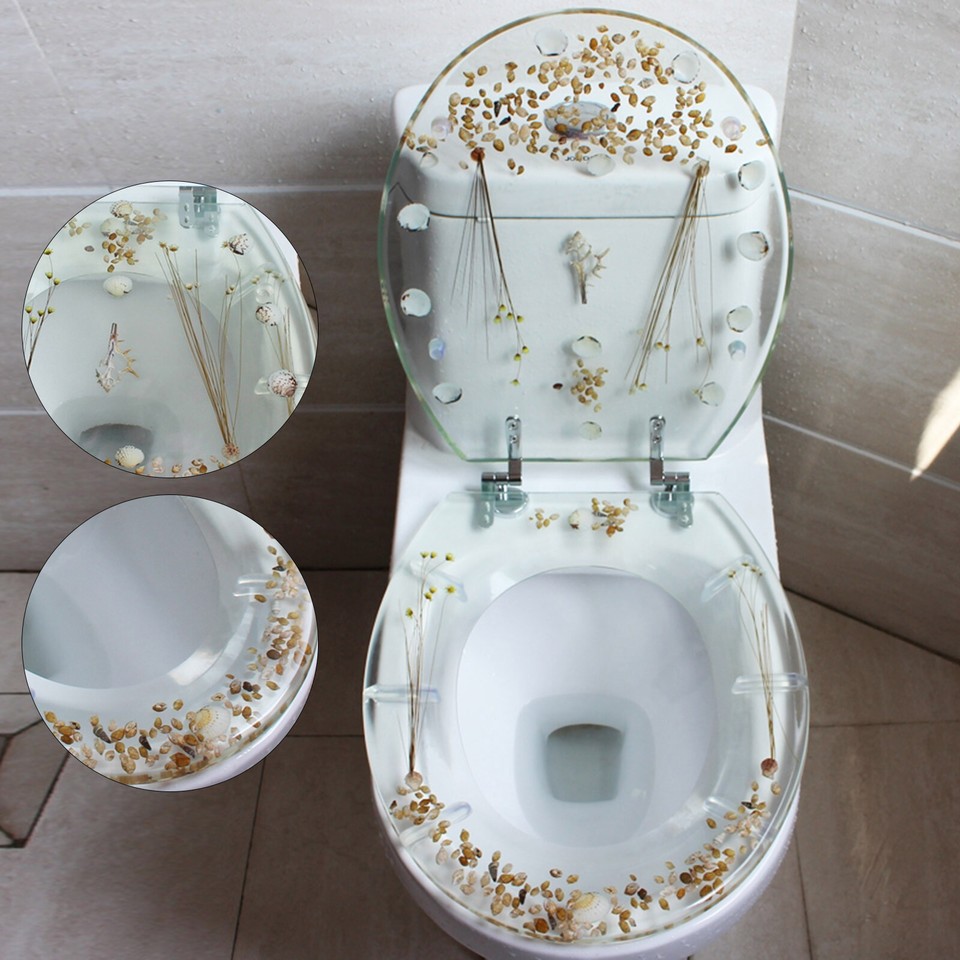 Toilet Seat Resin Sea Shell Pattern Close Toilet Silver Hinges Shell ...