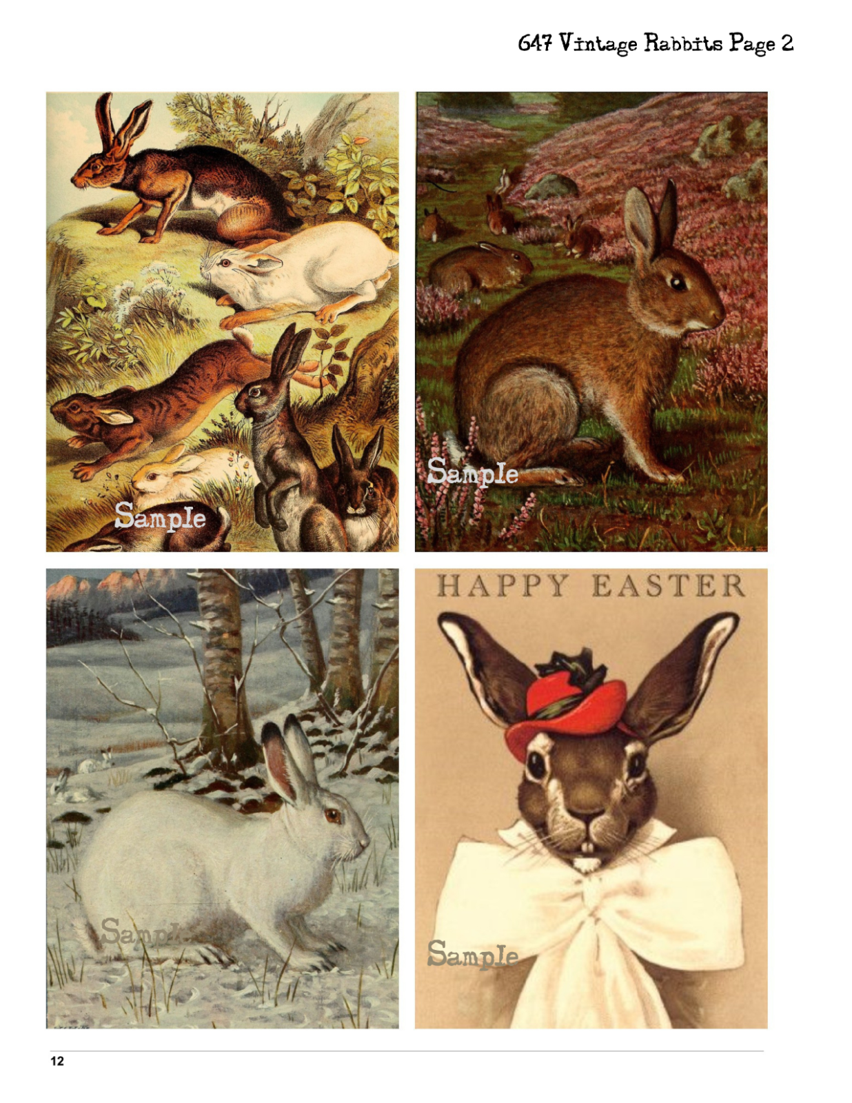 Vintage Rabbits Pg 2 For Card Making Junk Journal Scrapbook Supplies Collage