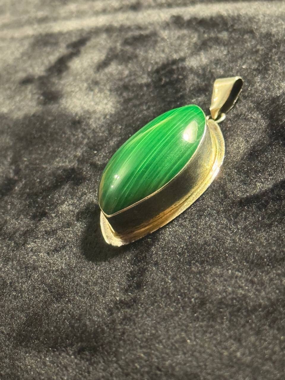 Green Teardrop Malachite Sterling Silver 925 Gemstone  Pendant#115 image 2