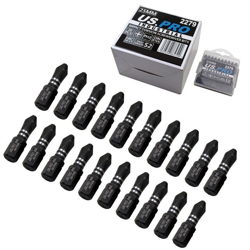 PH2 IMPACT TORSION SCREWDRIVER BITS 20pcs by US PRO INDUSTRIAL Length 25mm