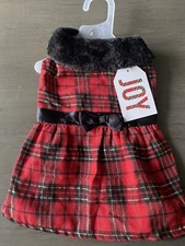 PET APPAREL Black  Red Plaid BLACK FAUX FUR COLLAR Christmas Dress Puppy/Dog SM