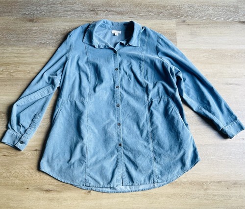 J Jill Damen Tunika Top Gr. 1X blau Cord Knopfleiste Shirt Bluse mit Taschen
