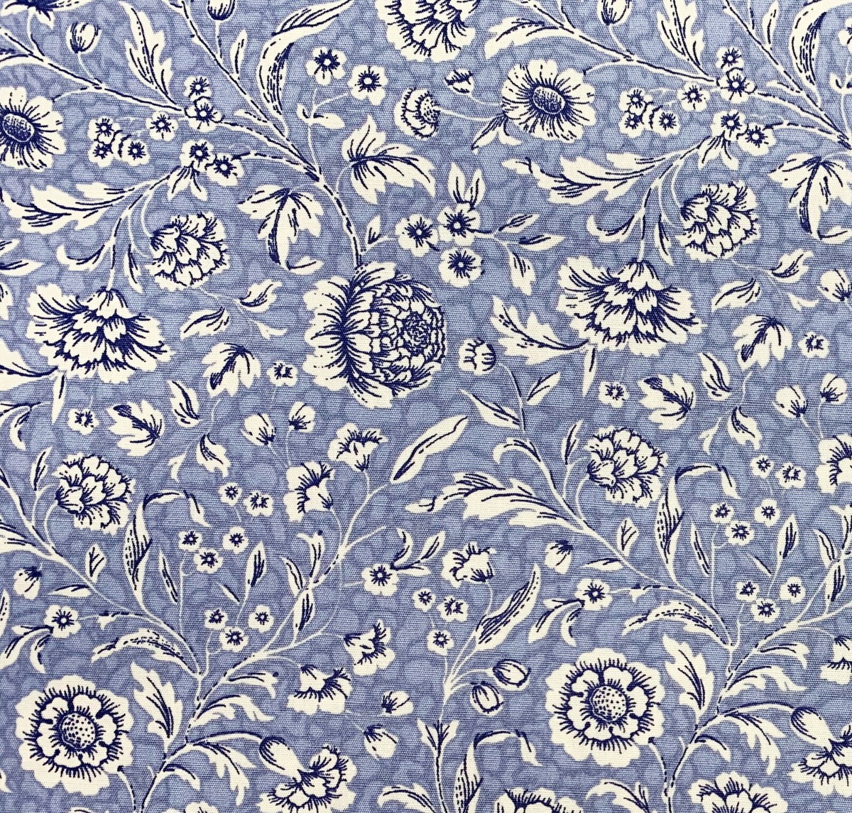 Tessuto Di Cotone Floreale Blu E Bianco, Tessuto Floreale - Foto 3