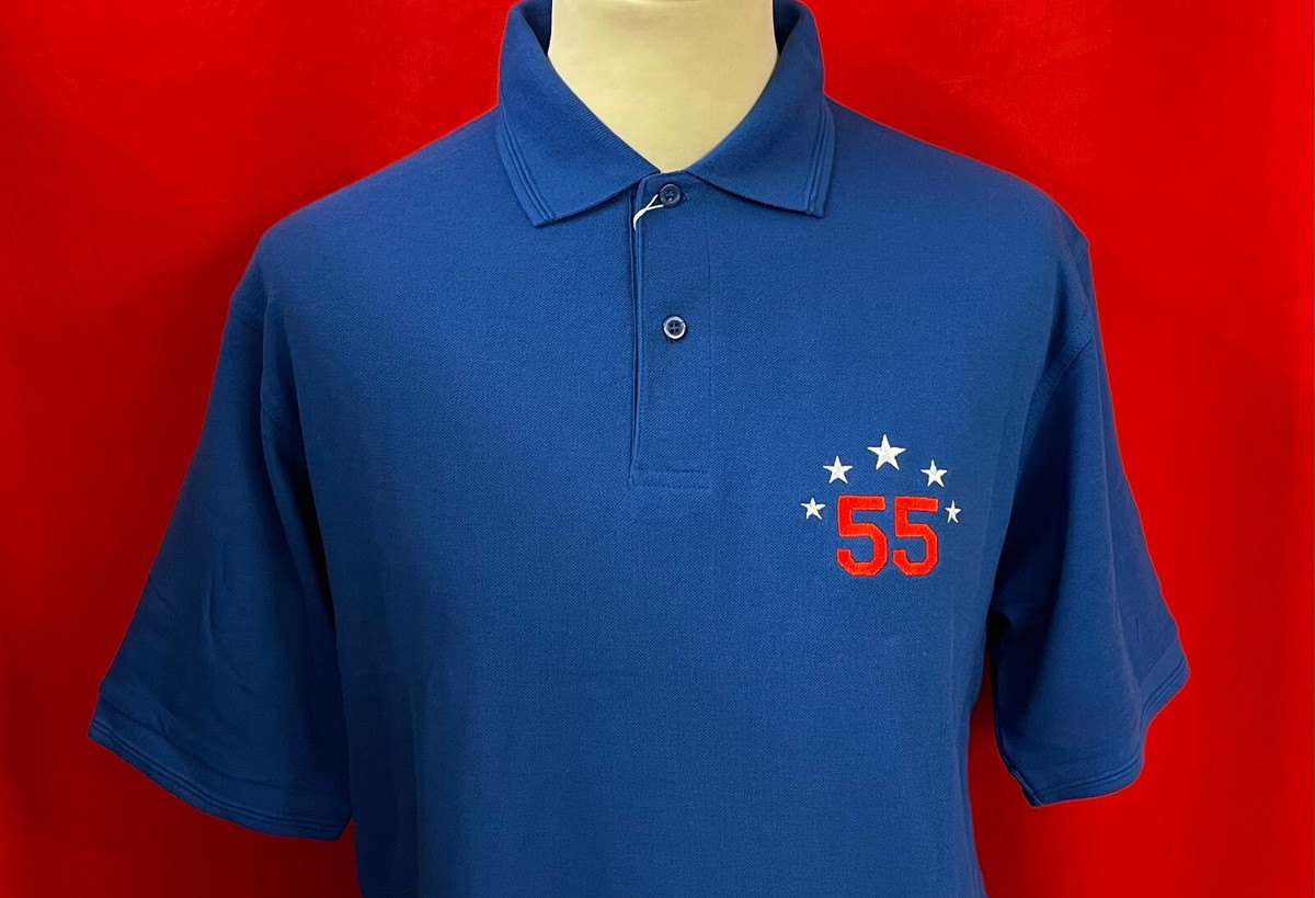 royal blue and red polo shirt