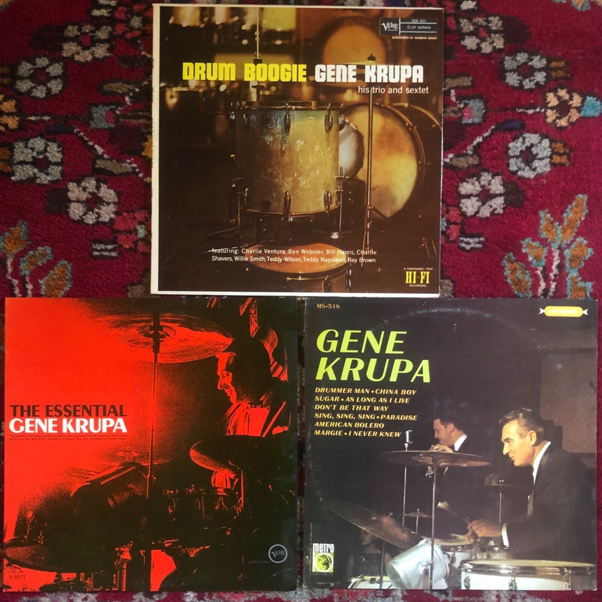 GENE KRUPA - Three Original 1950s-60s LPs Drum Boogie, Essenatial