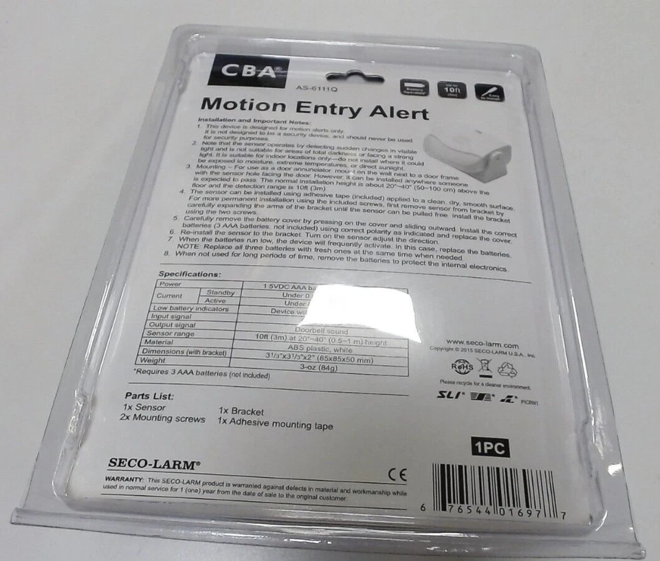 Seco Larm Motion Entry Alert for indoor use AS-6111Q - Image 2 of 2