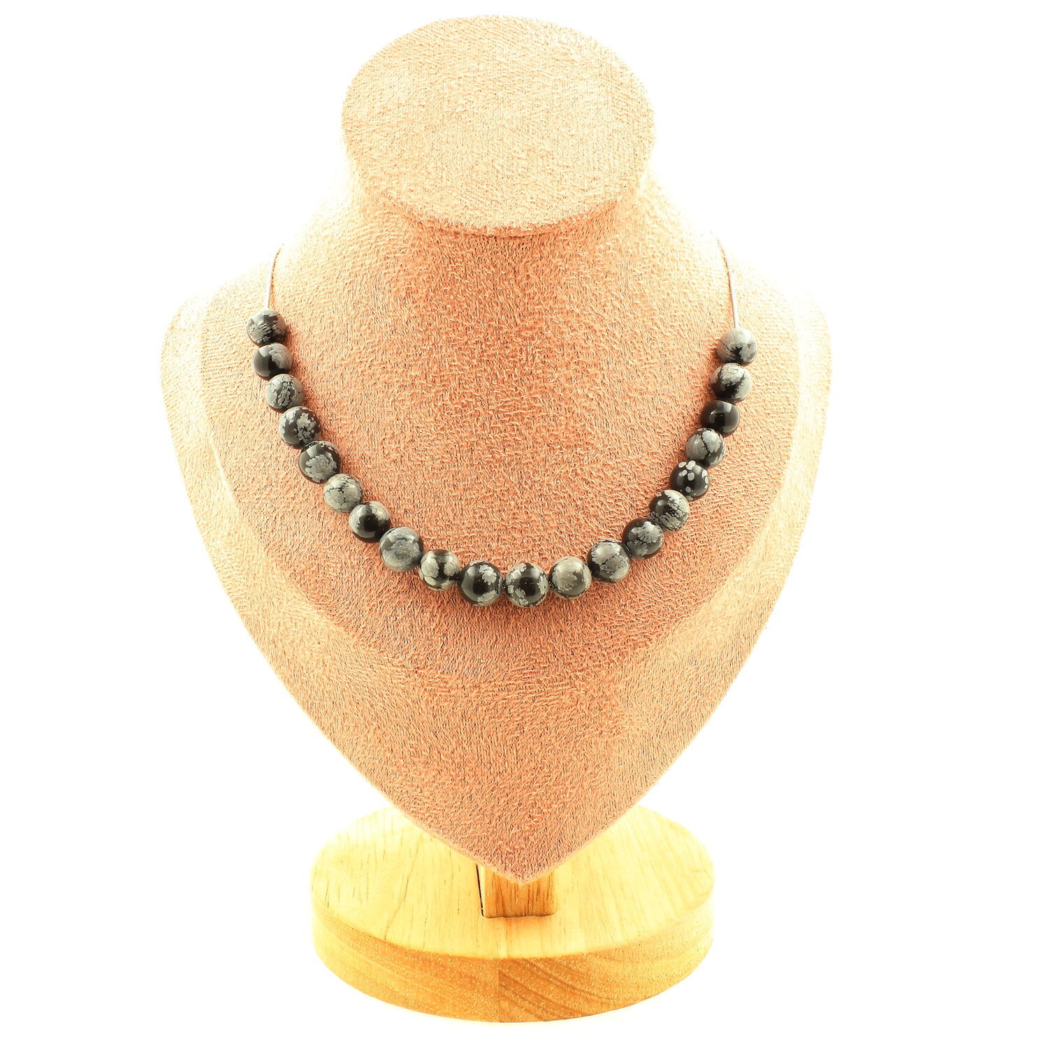 Collier en perles obsidienne flocon de neige pour femme au quotidien