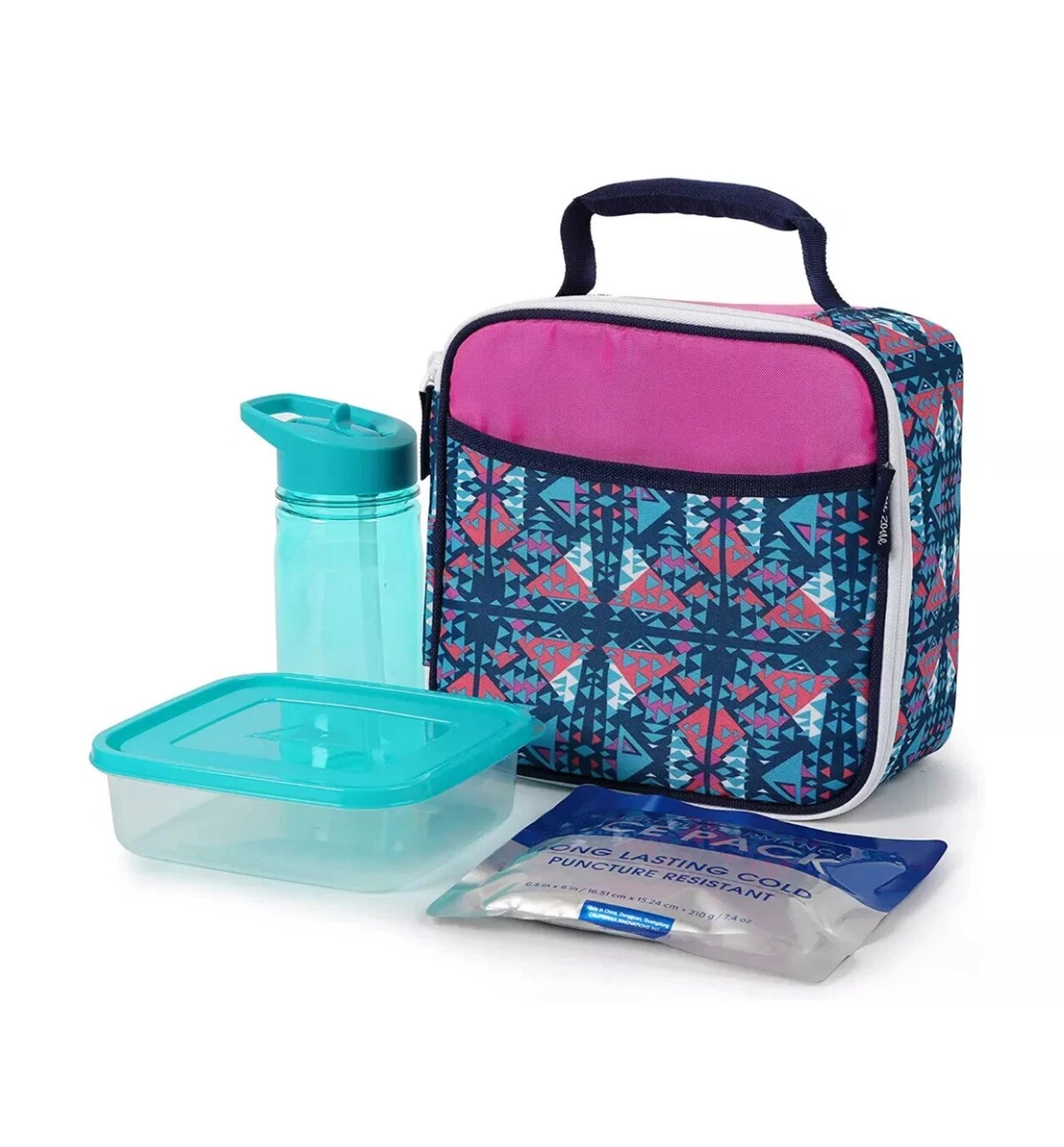 Arctic Zone Insulated Lunch Box w Container Water Bottle ice pack Pink Blue  teal