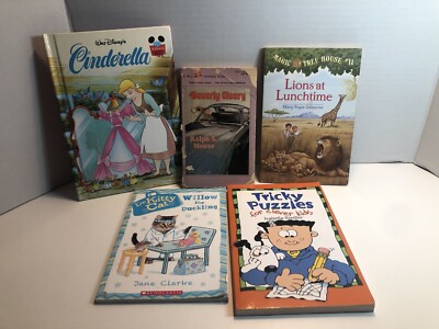 Lot of 5 Children's Kids Books Random Mix Cinderella Mouse Cat Lions Puzzles