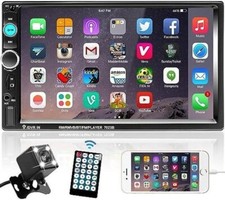 Double Din 7  Car Stereo Mirror Apple CarPlay Android Auto BT FM W/ Back Up Cam