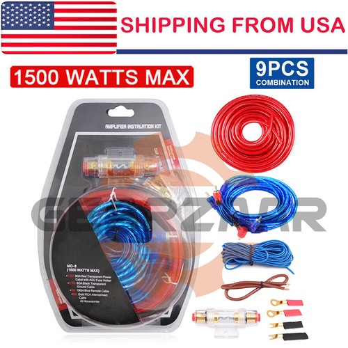 (9) 1500W AMP CAR AUDIO CABLE KIT AMPLIFIER INSTALL RCA SUBWOOFER SUB