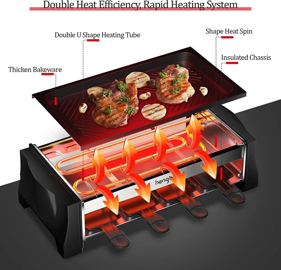 Raclette Griglia Elettrica 8 Persone Barbecue Piastra da tavolo 1100W - Изображение 2 из 4