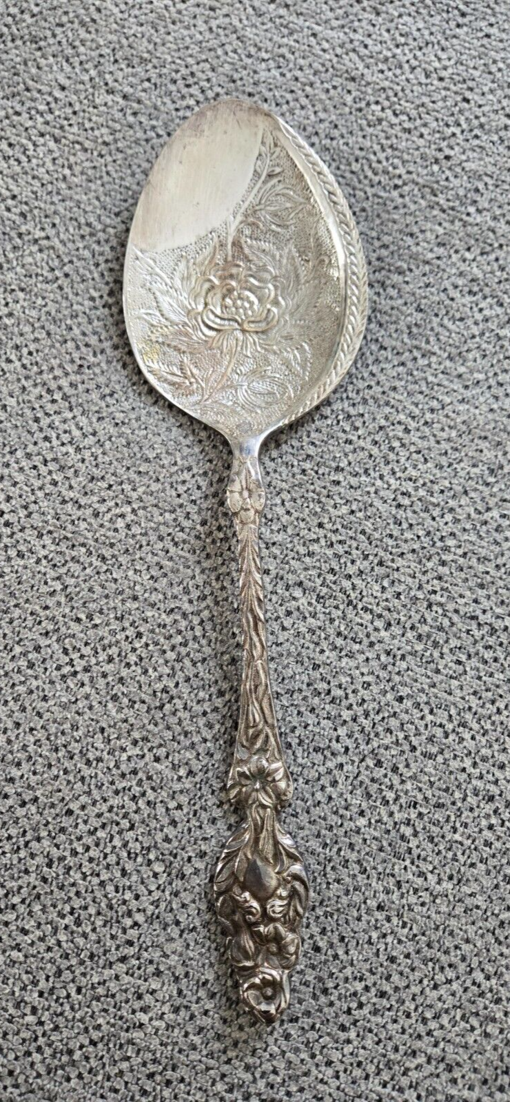 Vintage Fancy Floral Large Serving Spoon Decorative Silver Plate 50's 60's Spoon