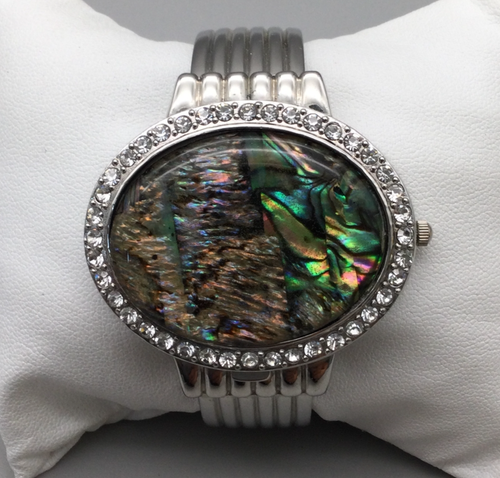Vivani Cuff Wrist Watch Womens 44mm Abalone HIdden Dial Rhinestone New Battery - Picture 2 of 15