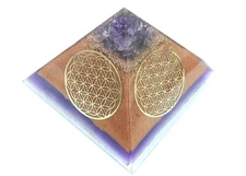 Big 90mm flower of life 4 symbols on each side Orgone pyramid