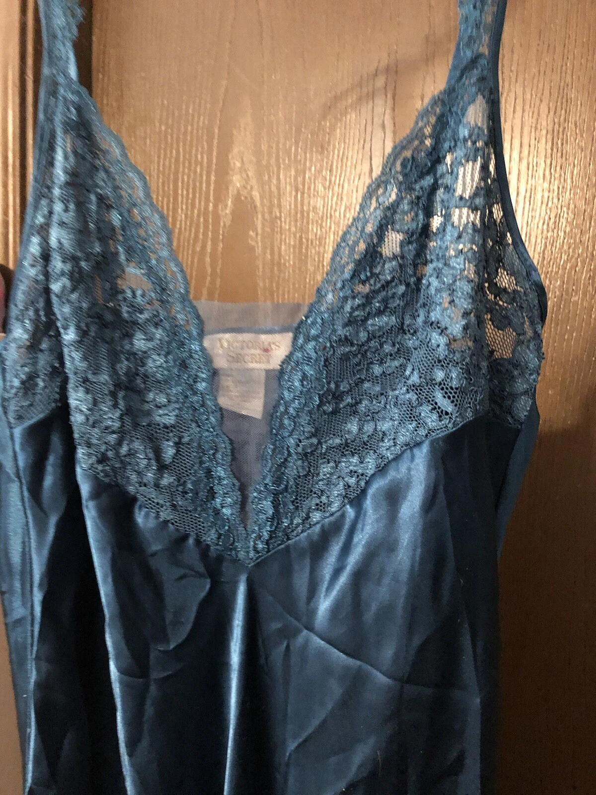 UNDERCOVER Camicia da notte lunga vintage anni 90 etichetta oro Victoria’s Secret raso slip dress verde L