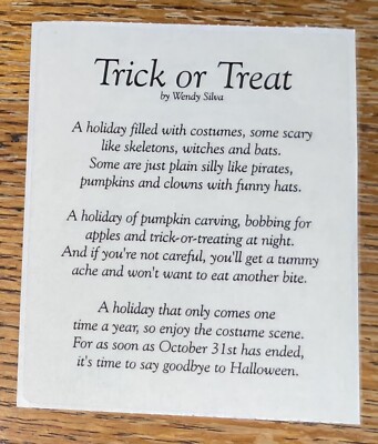 RARE Once Upon A Scribble HALLOWEEN ~TRICK-OR-TREAT~ Poem by Wendy Silva Sticker