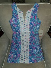Lilly Pulitzer for Target My Fans Sleeveless Blue Pink Shift Dress Size 2 NWT