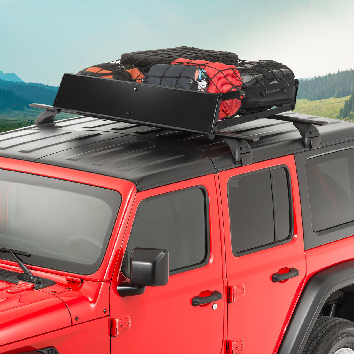 43" L X 36" W X 5" H OD Top Roof Rack Cargo Box Luggage Carrier w/Wind