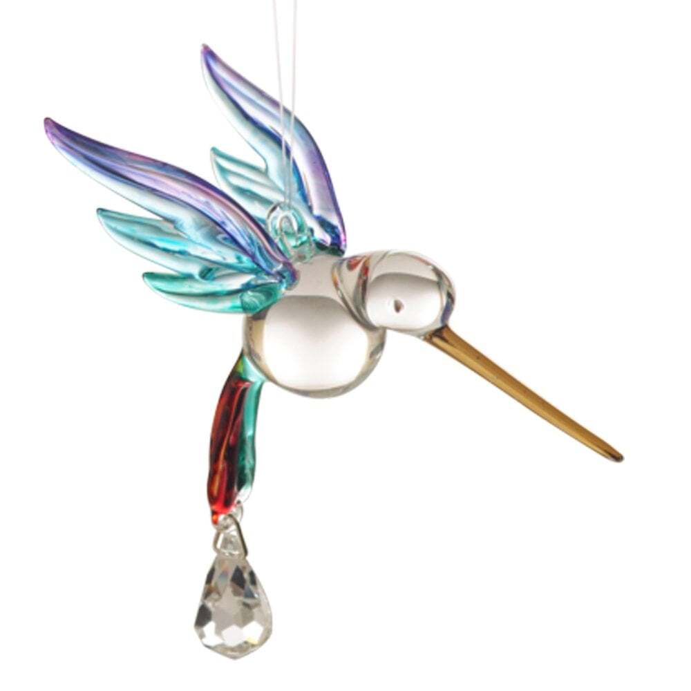 Wild Things Fantasy Glass Hummingbird Rainbow Hanging Ornament 5050-HUM-RAI