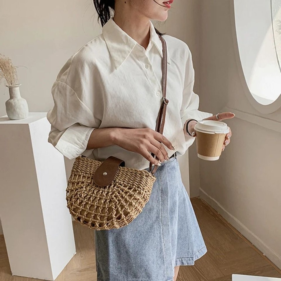 Rattan Handmade Semicircle Crossbody Bags Women Hollow Shoulder Bag eBay
