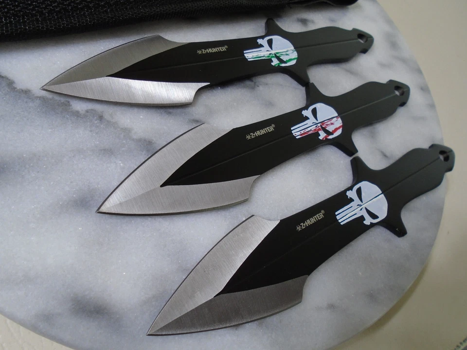 Z-Hunter Triple Punisher Throwing Knife 3pc Set Dual Edge Knives Full Tang 8" OA - Image 3 of 4