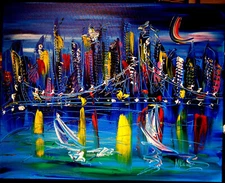 M. KAZAV  - NEW YORK ART  Oil Painting  abstract SIGNED  Original H8696