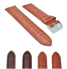 24mm Italian Brown Croc Genuine Leather Italy Padded Stitch Watch Band Strap