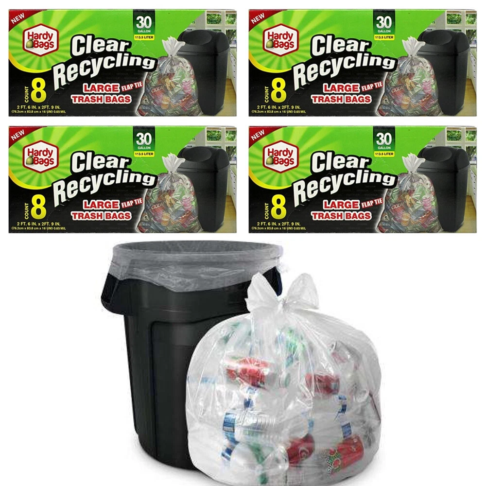 32ct Clear 30 Gallon Recycling Large Trash Bags Garbage Disposable Heavy  Duty