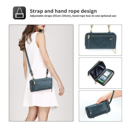 POLA Umhängetasche Handtasche 2in1 abnehmbar Reißverschluss Leder Geldbörse Tasche Kartenetui Abdeckung - Bild 48 von 60