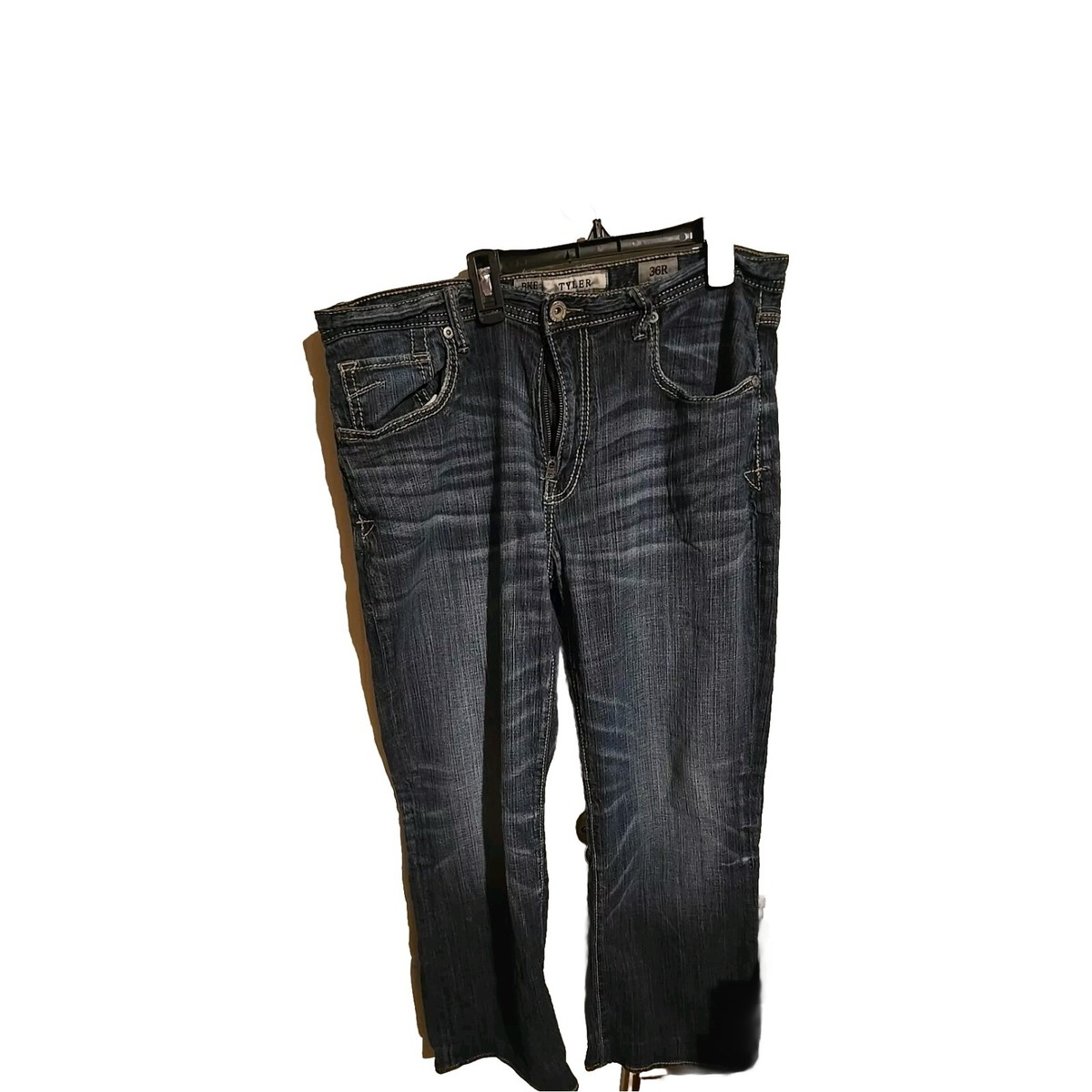 BKE Jeans Adult 36 Blue Denim Tyler Bootcut Bootleg Stretch Faded Buckle  Mens