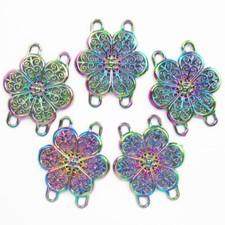 5Pcs 38x32x2mm Rainbow Tibetan Silver Flower Connector Pendant Bead Q14868