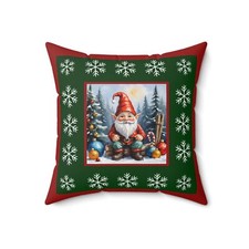 Trendy Unique Red Christmas Gnome Elf 18x18 Spun Polyester Square Throw Pillow