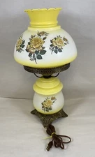 ACCURATE CASTING YELLOW HURRICANE LAMP WITH ROSES 3-WAY GONE WITH THE WIND 19"