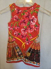 Dolce and Gabbana Girls Size 6 Beautiful Roses & Fan Print A Line Dress