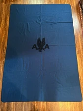 American Airlines 1950s Dark Blue Wool First Class Blanket Measures 71” X 46”