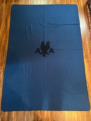 American Airlines 1950s Dark Blue Wool First Class Blanket Measures 71  X 46 