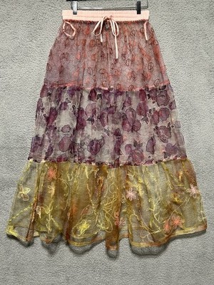 Fleurs by Elegant Additions Sheer Embroidered Natural Silk Fairycore Sz S India