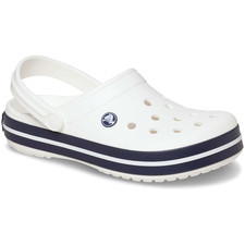 Crocs Unisex Crocband Clog - White with Black Stripe, US Men's 7 / Women's 9