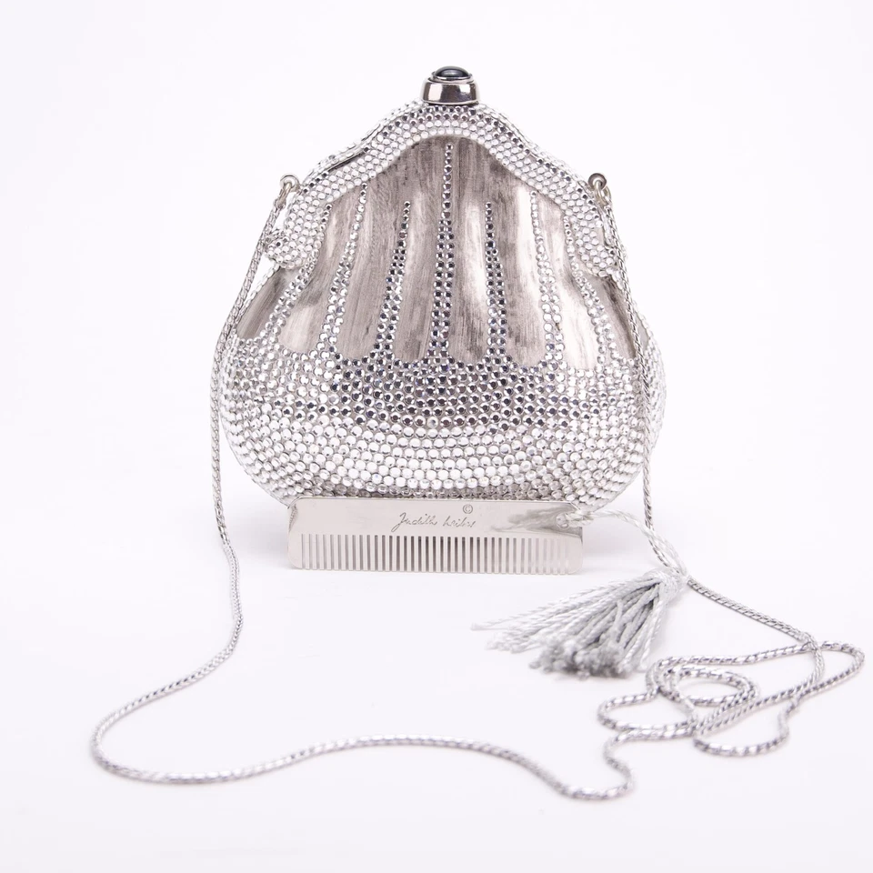 Bolso de hombro Judith Leiber vintage Chatelaine plateado sin asas