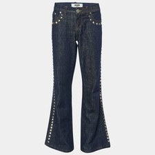 Moschino Jeans Navy Blue Denim Studded Wide Leg Jeans L