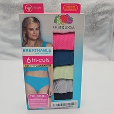 6PK Women's Fruit Of The Loom Hi-Cuts Underwear MICRO-MESH Size 6 MEDIUM