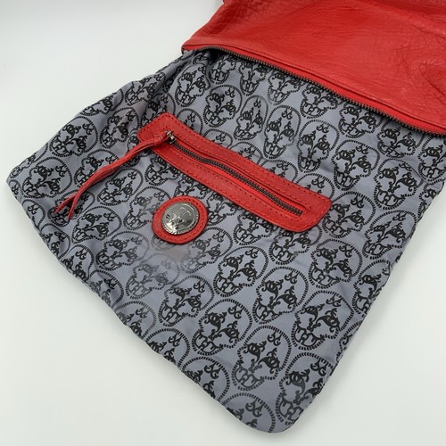 Thomas Wylde Diamante Skull Red Leather Fold Over Clutch Zipper Closure - Picture 7 of 12