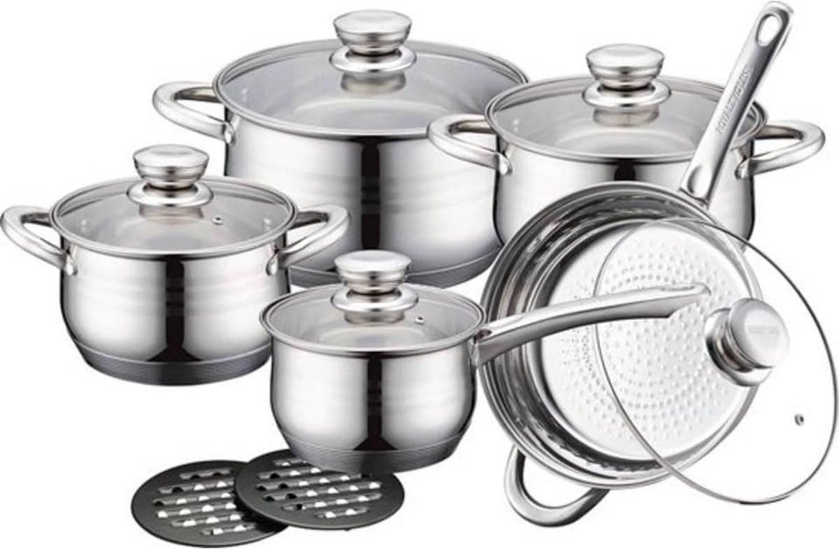 Batteria Pentole 12 Pezzi Acciaio Inox Induzione | Design Specchio