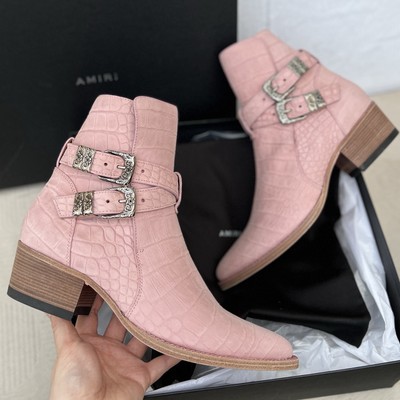 NEW Size Amiri Buckle Croc Embossed Salmon Pink Leather